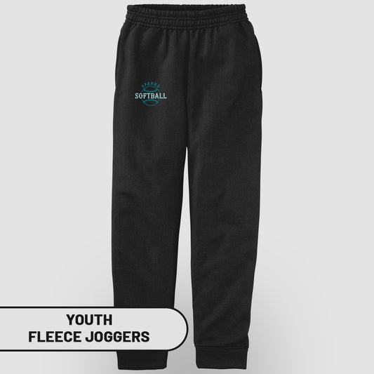 Youth fleece joggers in black with "SPARKS SOFTBALL" logo.