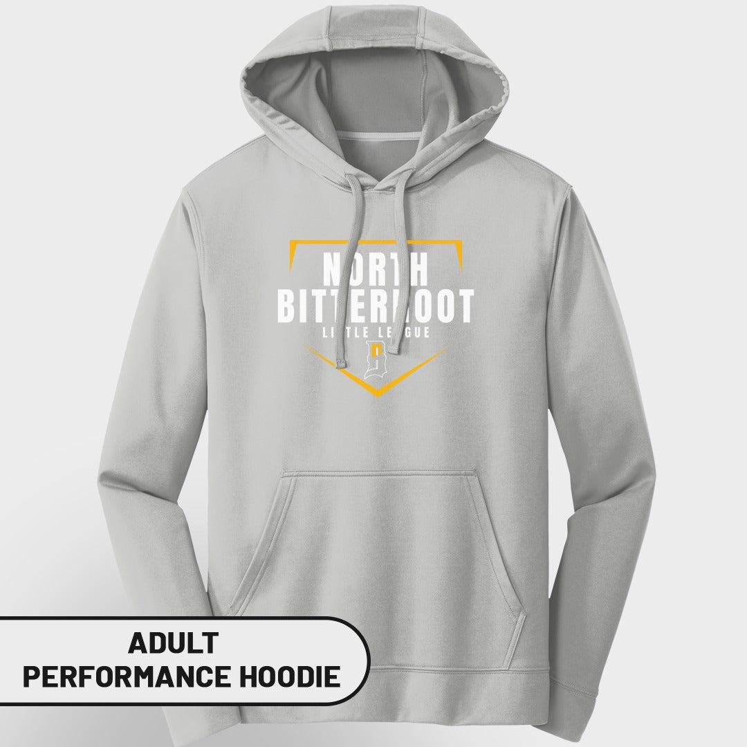 Adult North Little League performance hoodie in light grey.