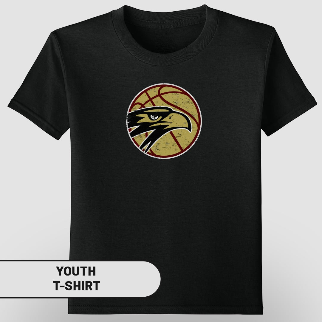 Youth T-Shirt with Hawk and Basketball Graphic Design