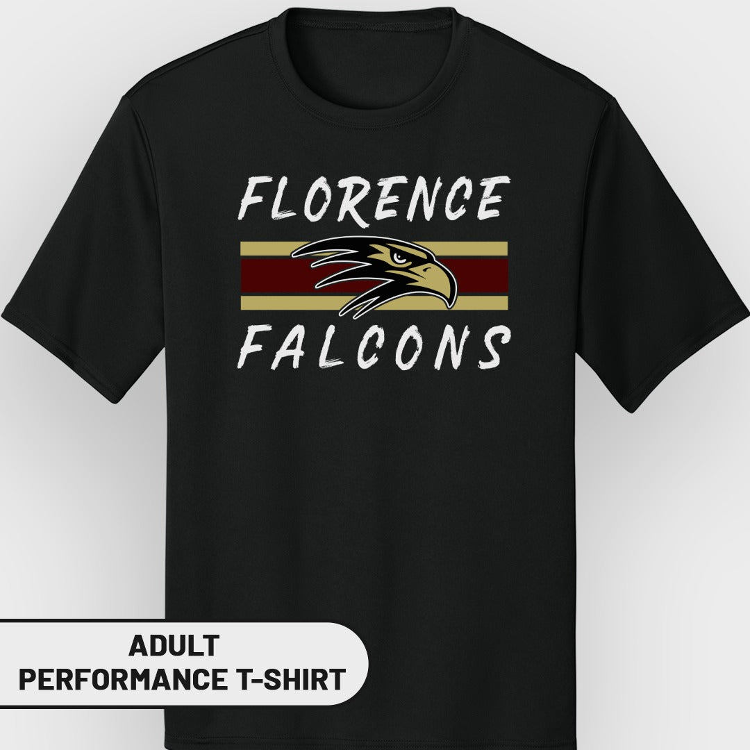 Black t-shirt with "Florence Falcons" text and eagle logo.