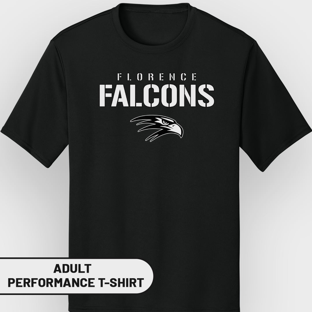 Black t-shirt with "FLORENCE FALCONS" text and eagle graphic.