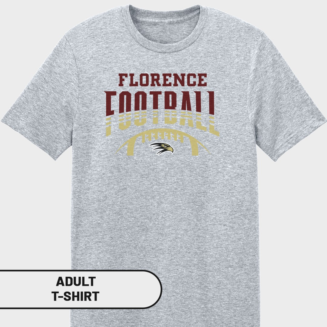 Grey adult t-shirt with "Florence Football" text and an eagle logo.