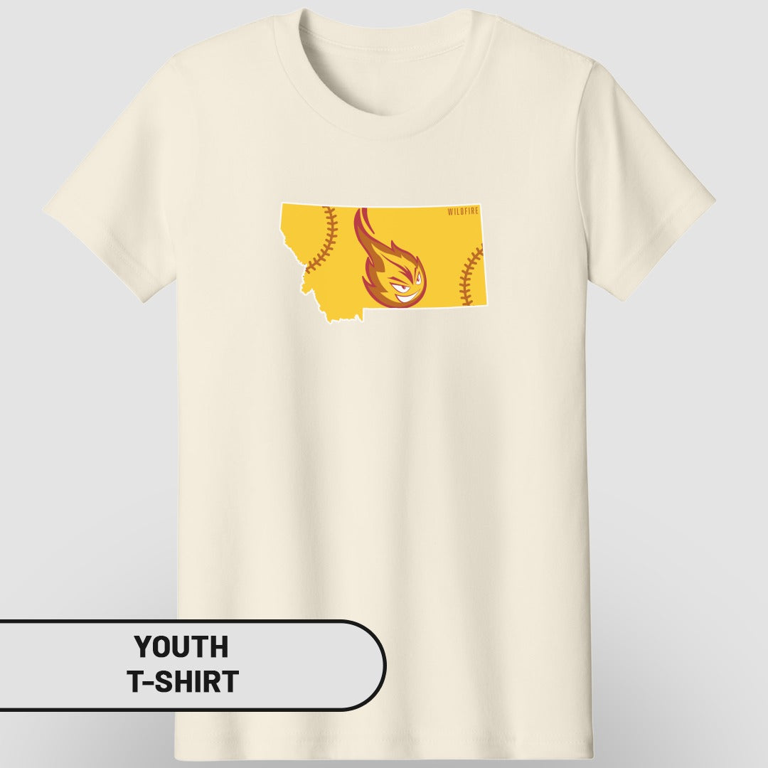 Youth T-Shirt with Flame Baseball Design