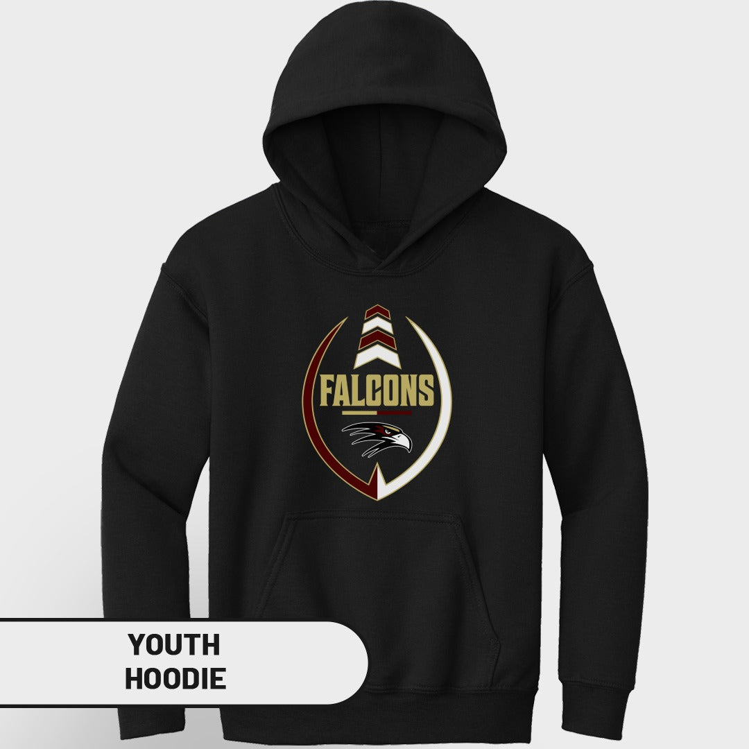 Black youth hoodie with a graphic of a falcon and "FALCONS" text.
