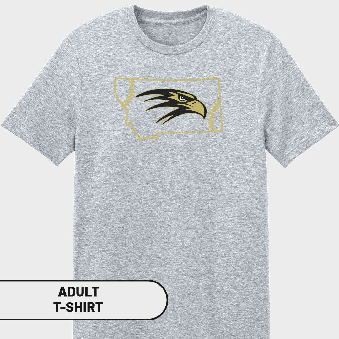 Grey adult t-shirt with Montana outline and eagle head graphic.