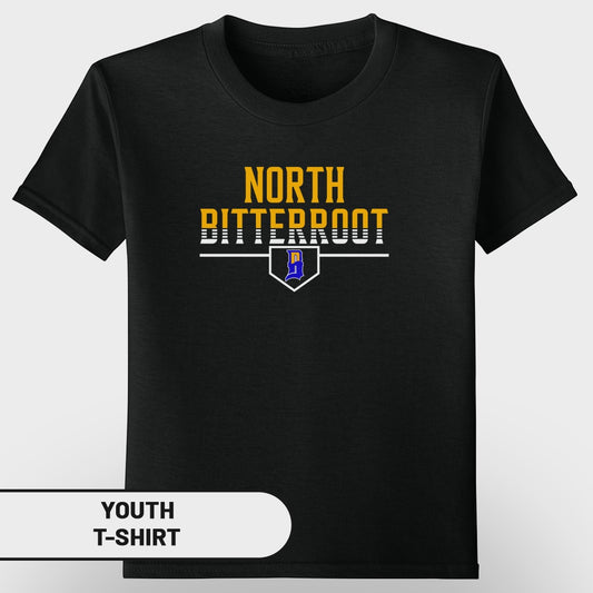 Black youth t-shirt with "NORTH BITTERROOT" text logo.