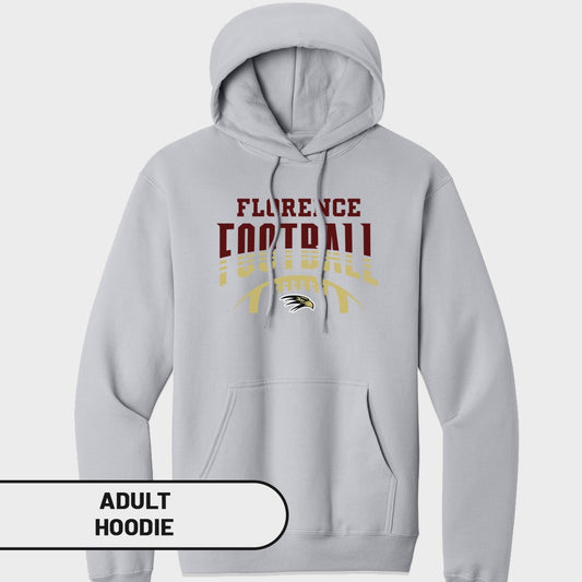Light grey adult hoodie with "Florence Football" text and a hawk logo.