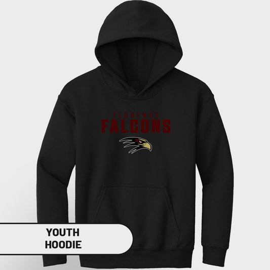 Black youth hoodie with "FLORENCE FALCONS" text and falcon graphic.