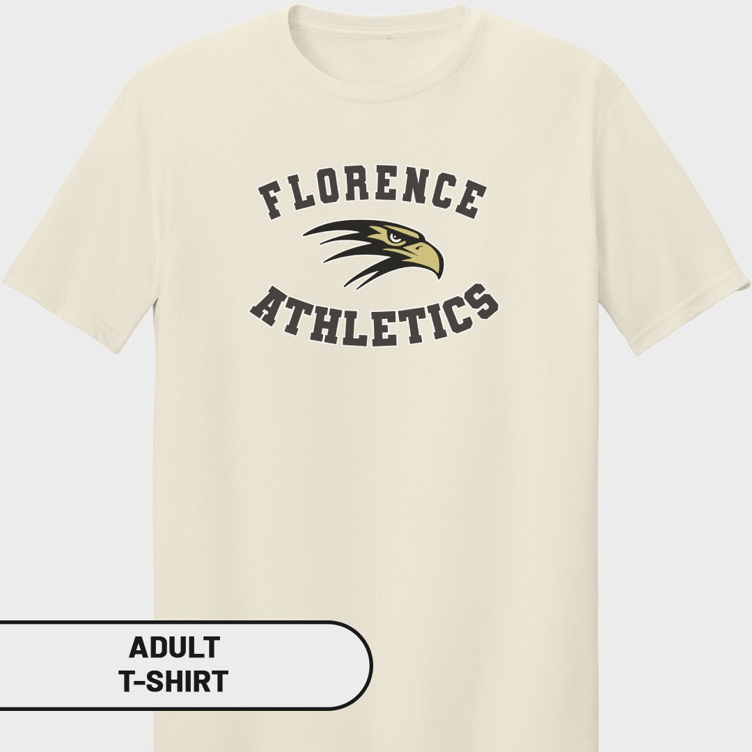 Cream adult t-shirt with "Florence Athletics" and an eagle logo.
