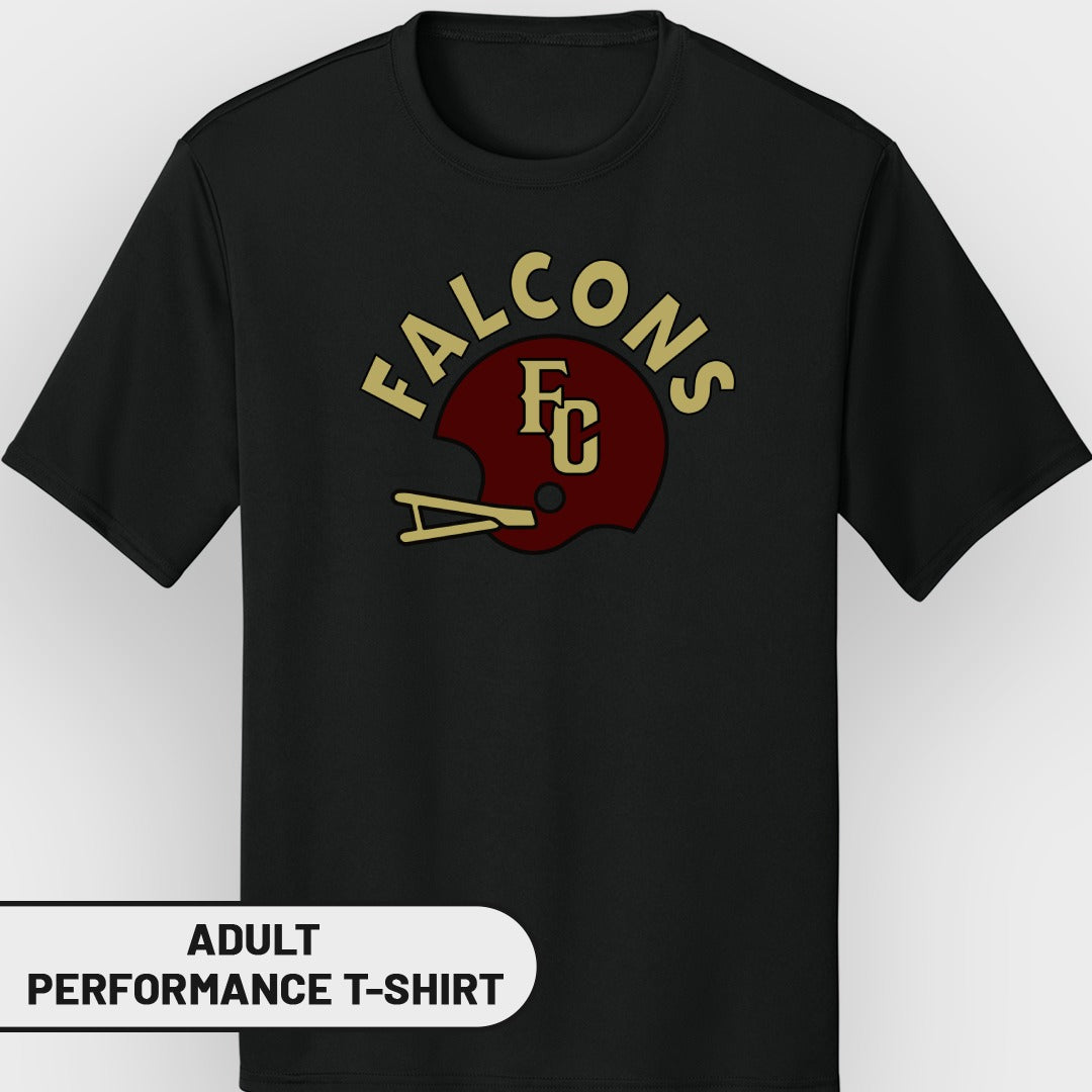 Black adult performance t-shirt with Falcons FC helmet logo.