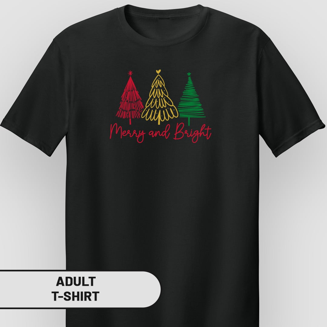 Merry and Bright Christmas Trees Adult T-shirt