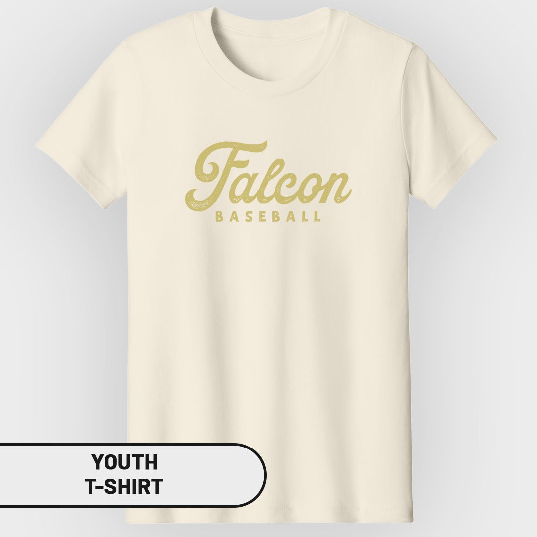 Cream youth t-shirt with gold "Falcon BASEBALL" graphic