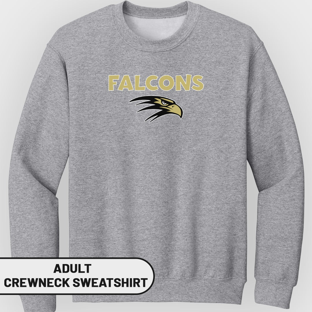 Grey adult crewneck sweatshirt with "FALCONS" and a falcon head logo.