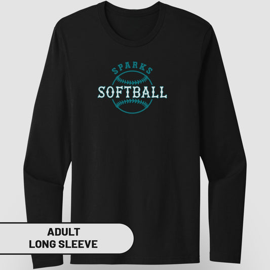 Black adult long sleeve shirt with "Sparks Softball" logo.