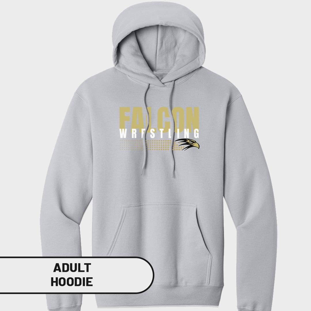 Light gray adult hoodie with "FALCON WRESTLING" and a falcon logo.