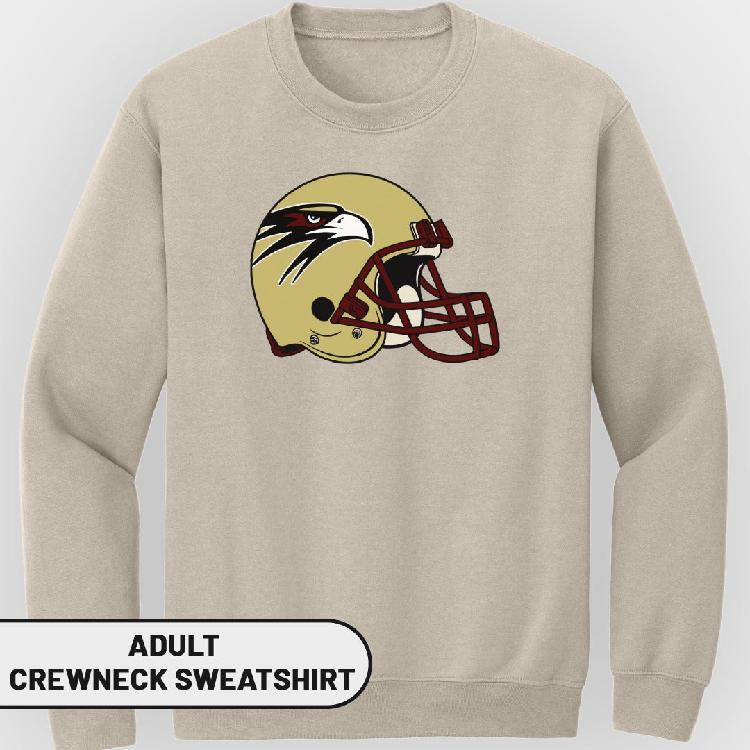 Adult crewneck sweatshirt with a golden football helmet featuring an eagle logo.