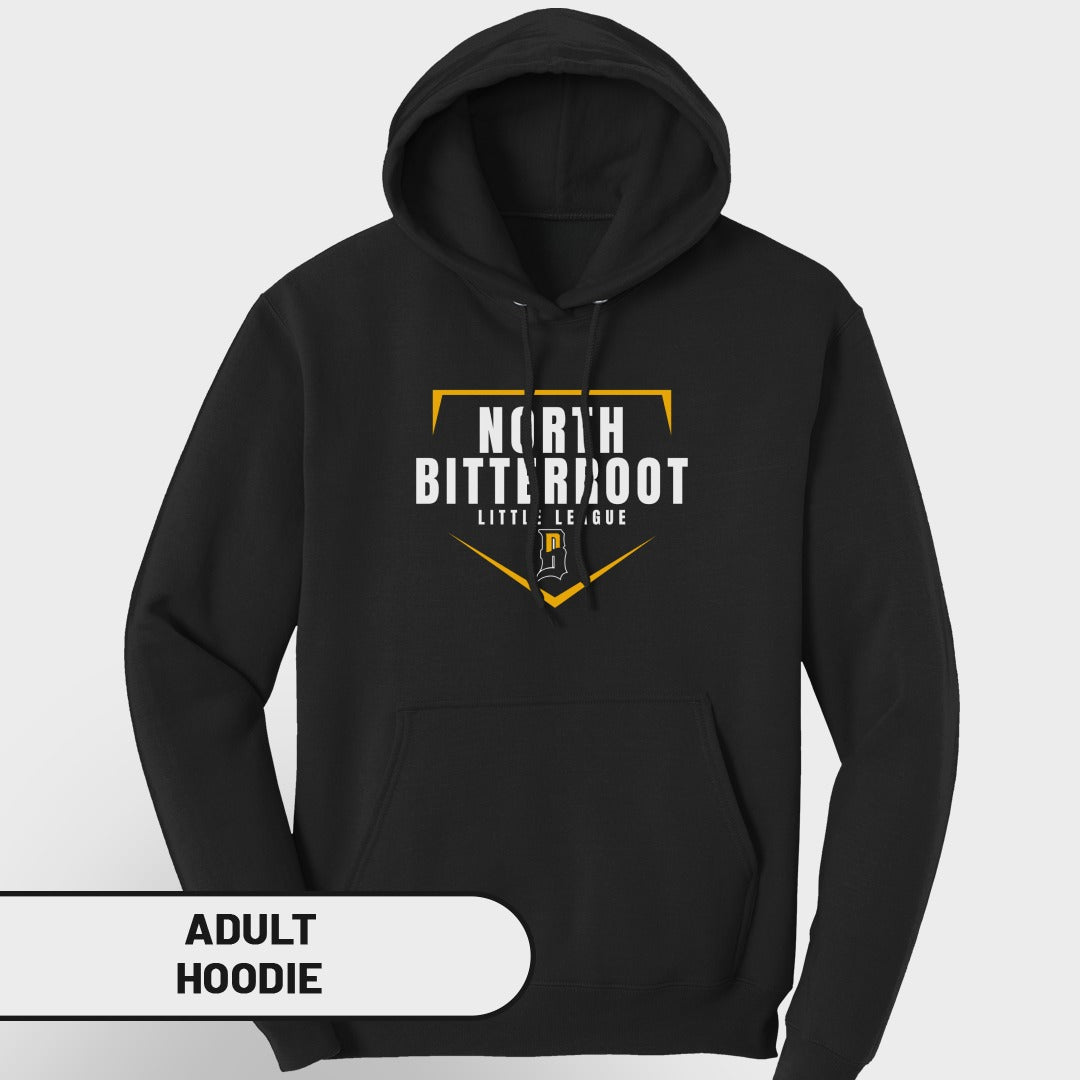 Black adult hoodie with "North Bitterroot Little League" logo.