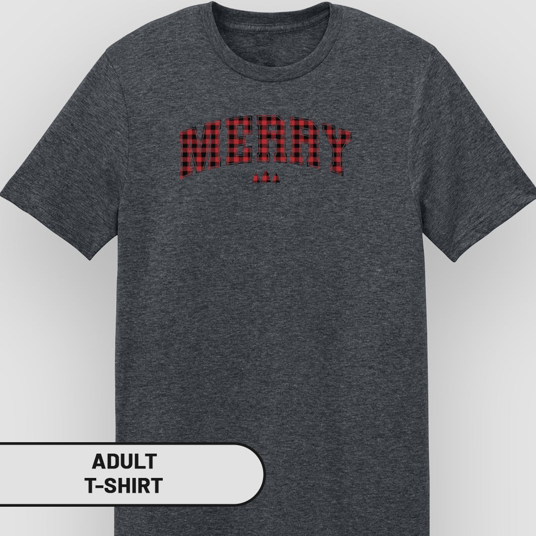 Merry Plaid Red Typography Design Adult T-shirt