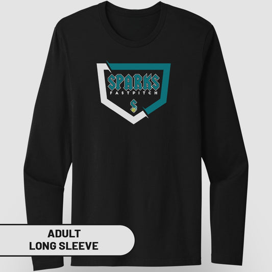 Black long-sleeve shirt with "Sparks Fastpitch" logo.