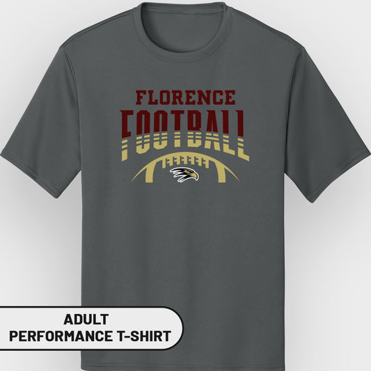 Gray adult performance t-shirt with Florence Football and eagle graphic.