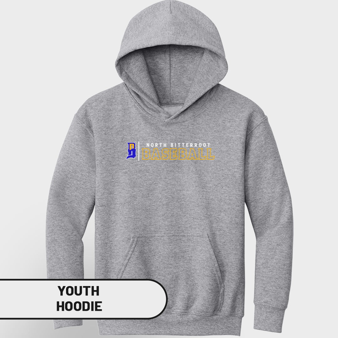 Gray youth hoodie with "North Bitterroot" text across the chest.