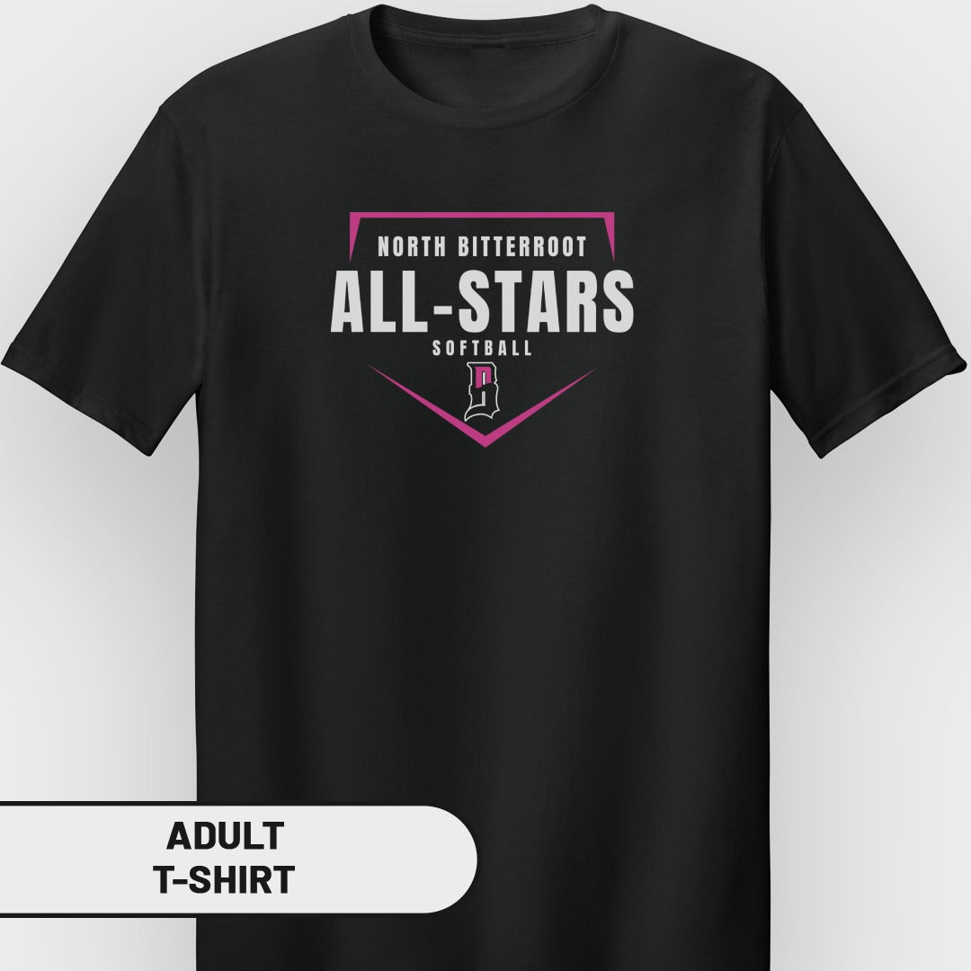 North Bitterroot All-Stars softball adult t-shirt.