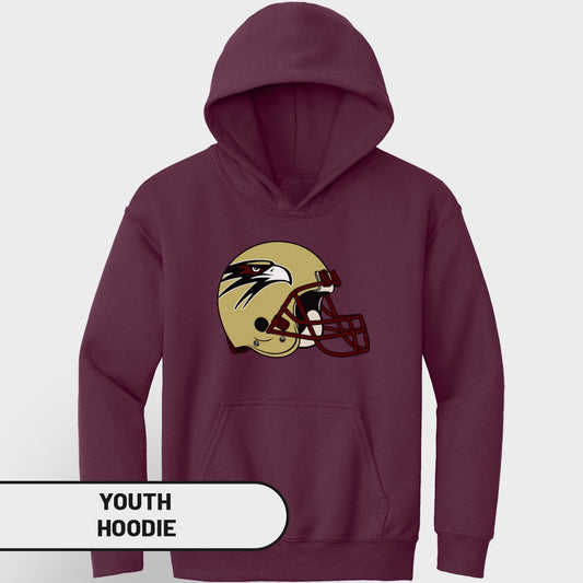 Maroon youth hoodie with gold and maroon eagle helmet graphic.