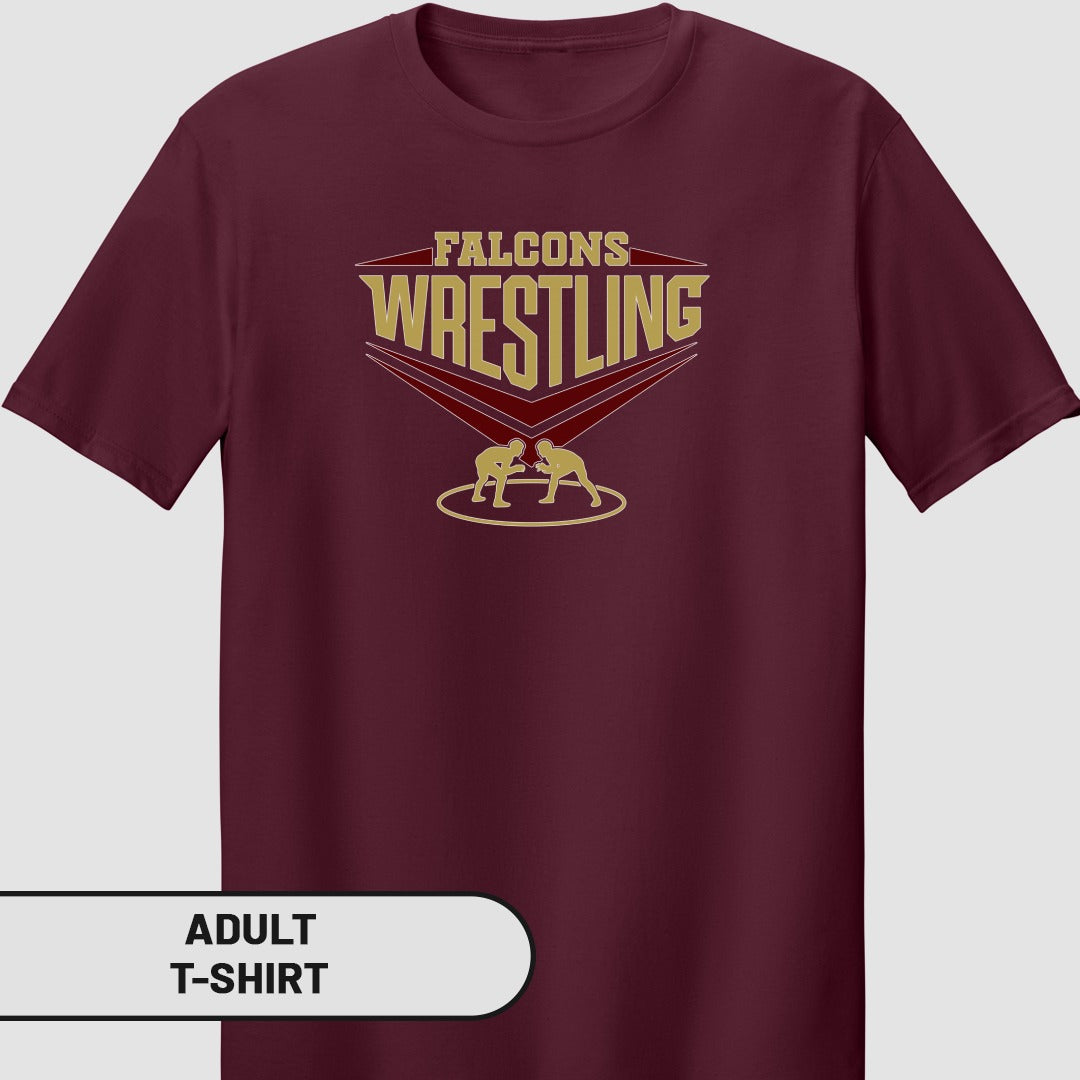 Falcons Wrestling Design on Maroon Adult T-shirt