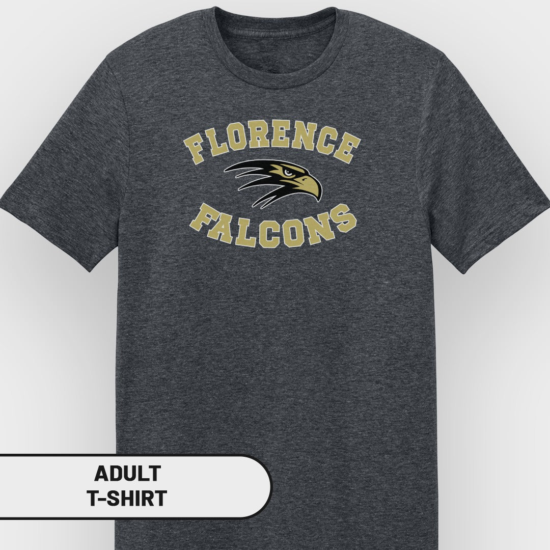 Dark grey t-shirt with "FLORENCE FALCONS" and a falcon logo.
