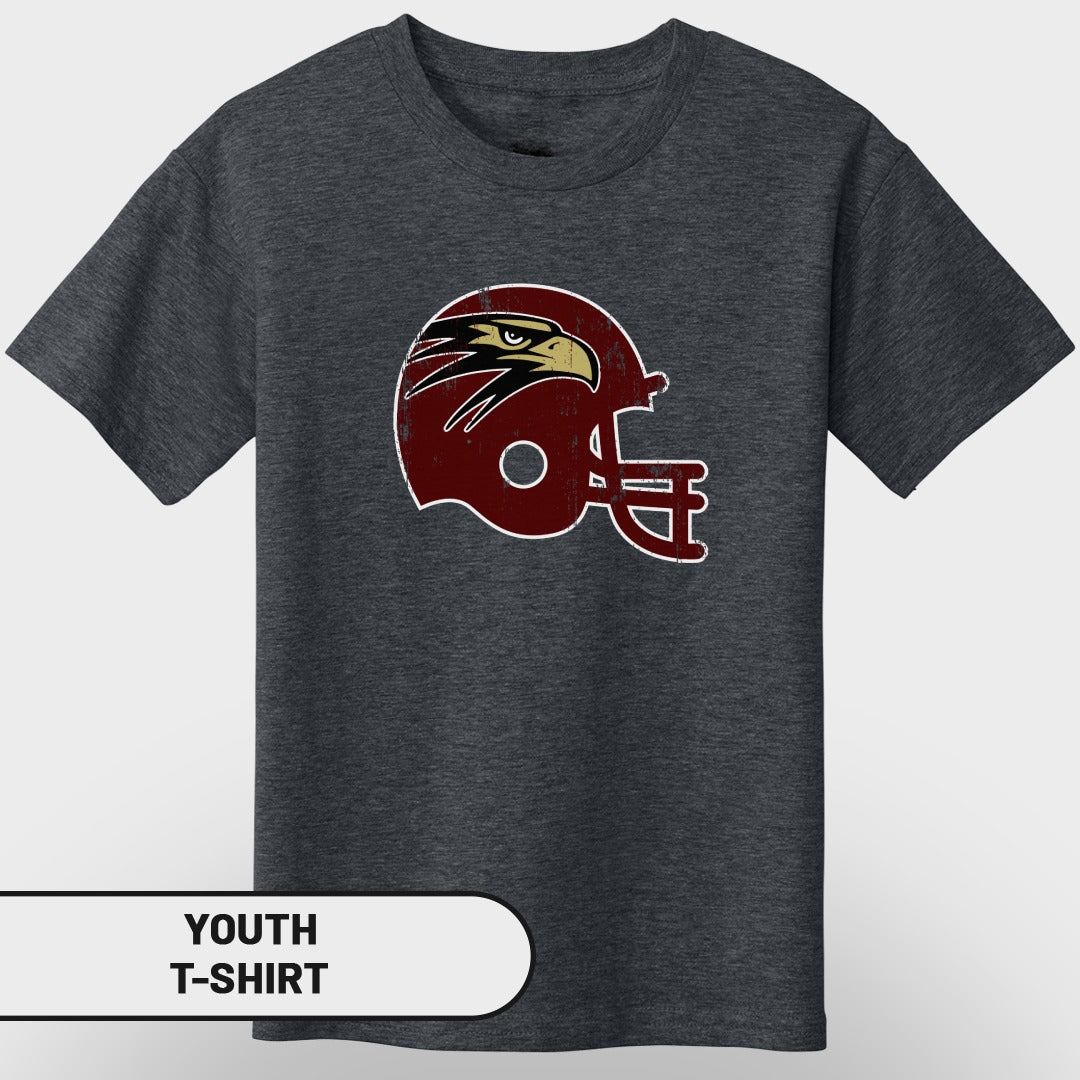 Dark grey youth t-shirt with distressed eagle and football helmet graphic.