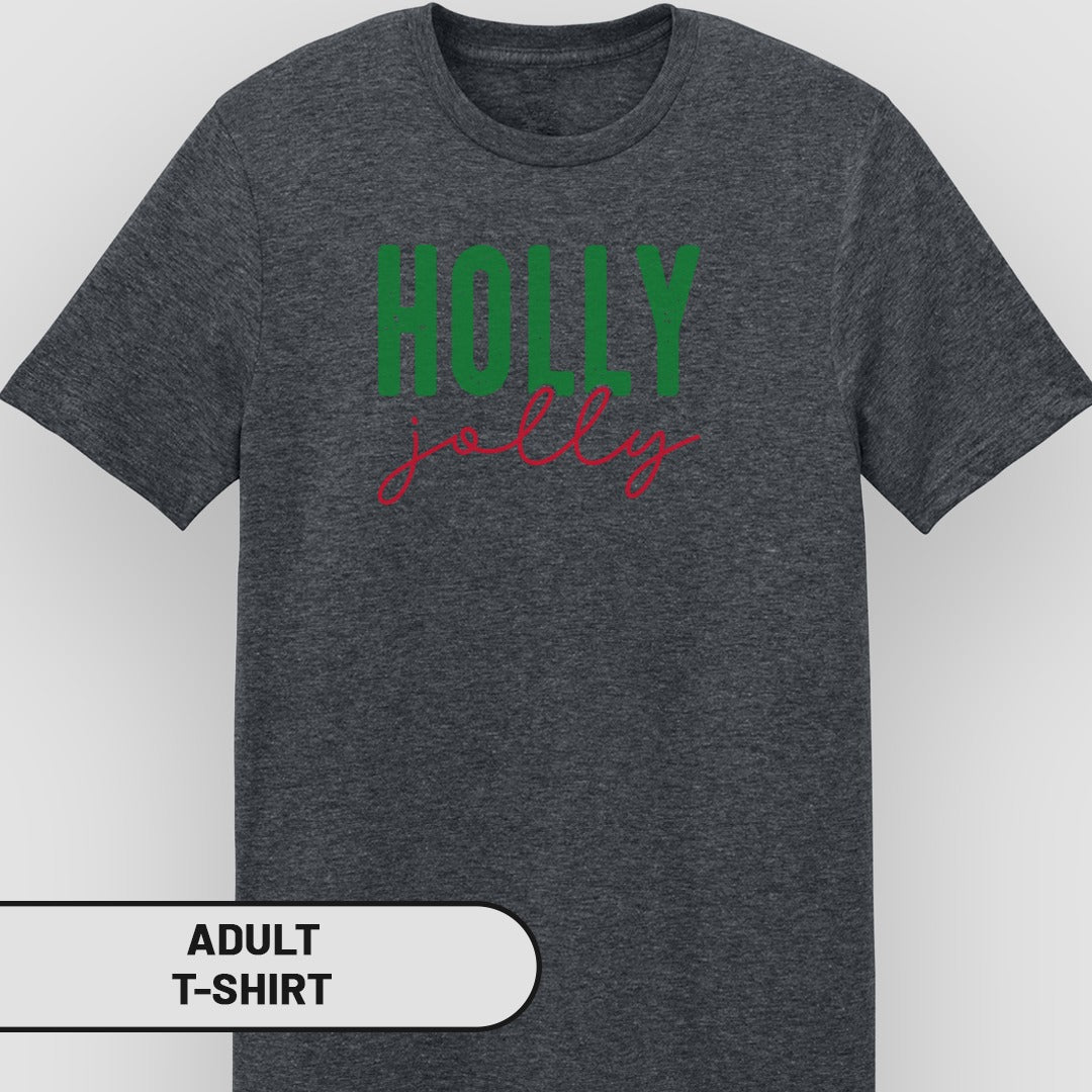 Holly Jolly Green Red Graphic Adult T-Shirt