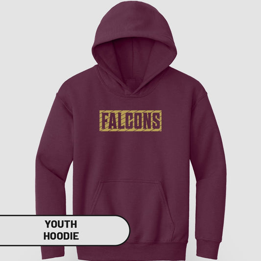 Maroon Falcons Youth Hoodie with Bold Graphic Design