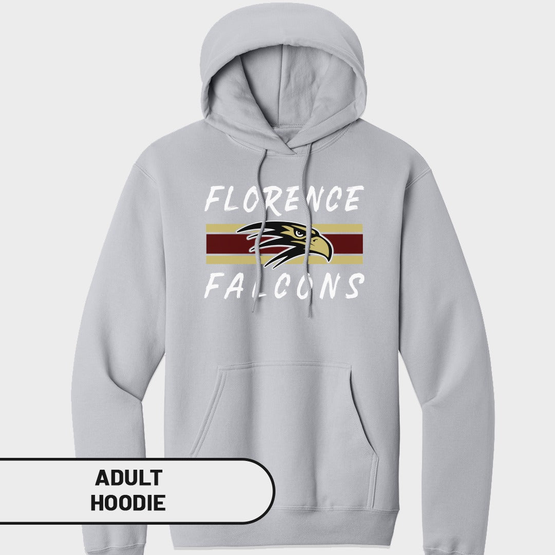 Light grey adult hoodie with "Florence Falcons" text and eagle logo.