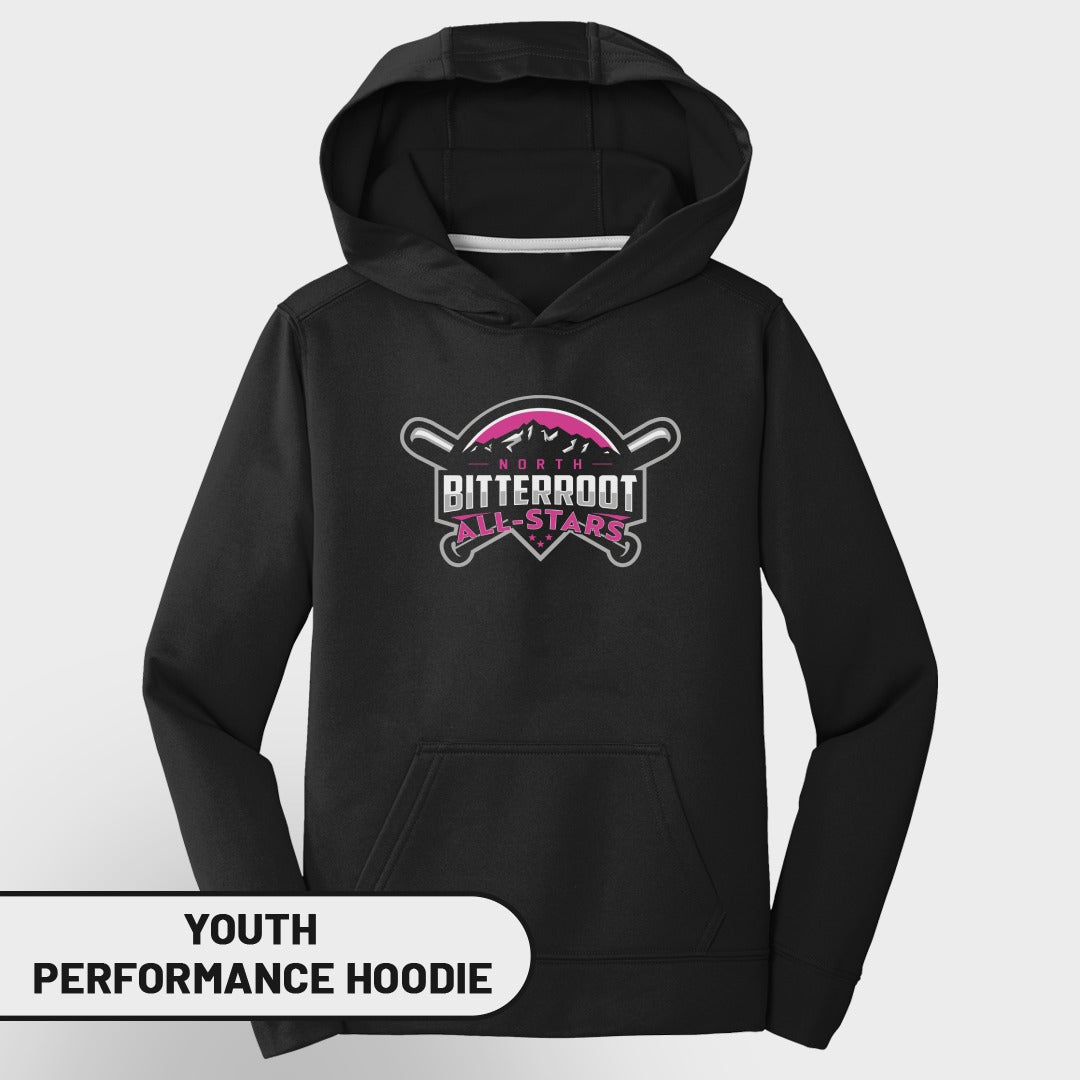 Youth North Bitterroot All-Stars performance hoodie.