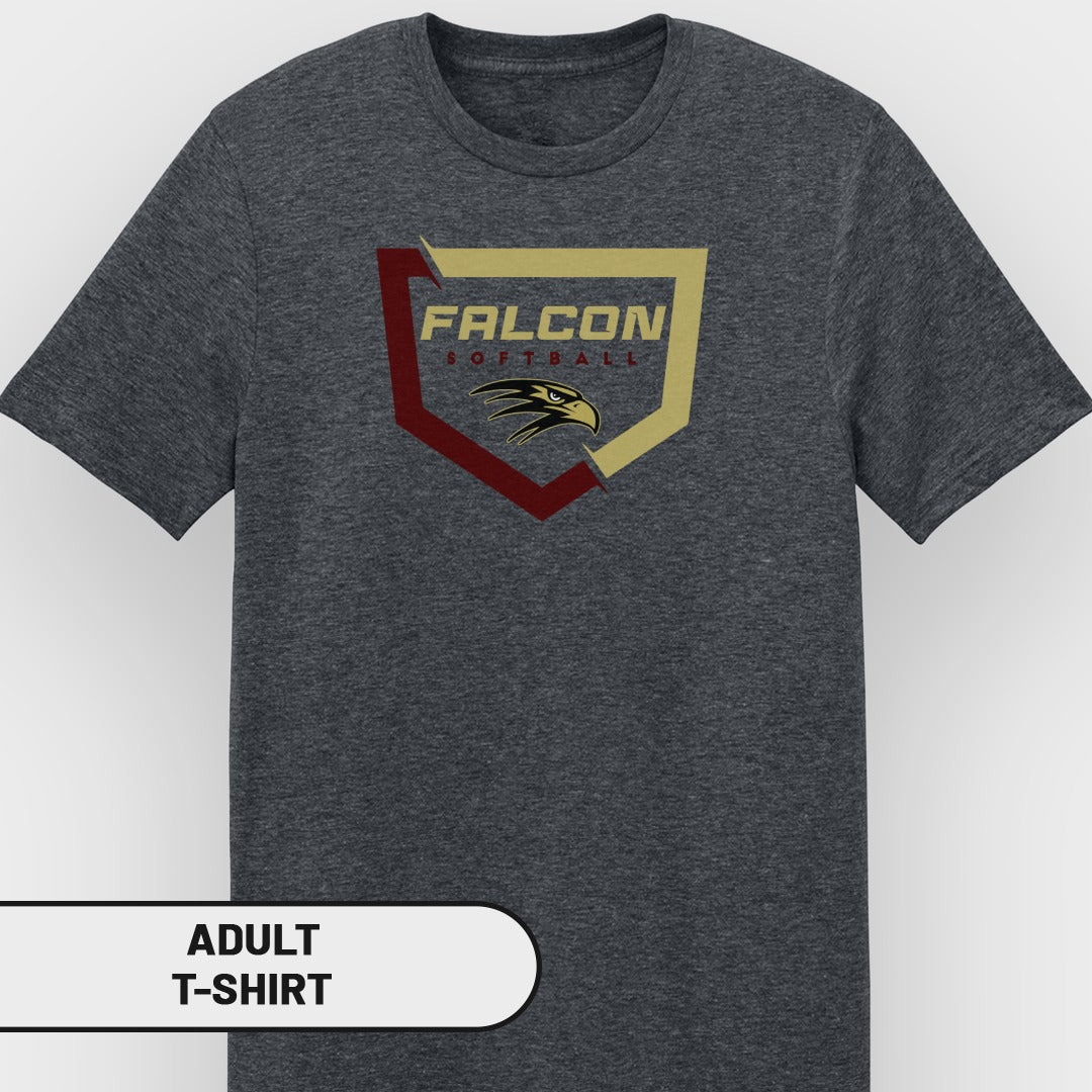 Adult t-shirt with a "FALCON SOFTBALL" crest and eagle logo.