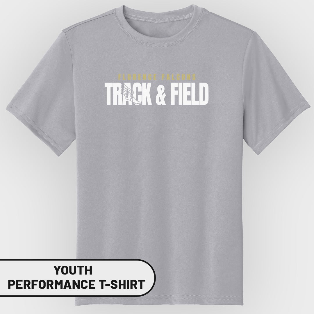 Youth Florence Falcons Track & Field performance t-shirt.