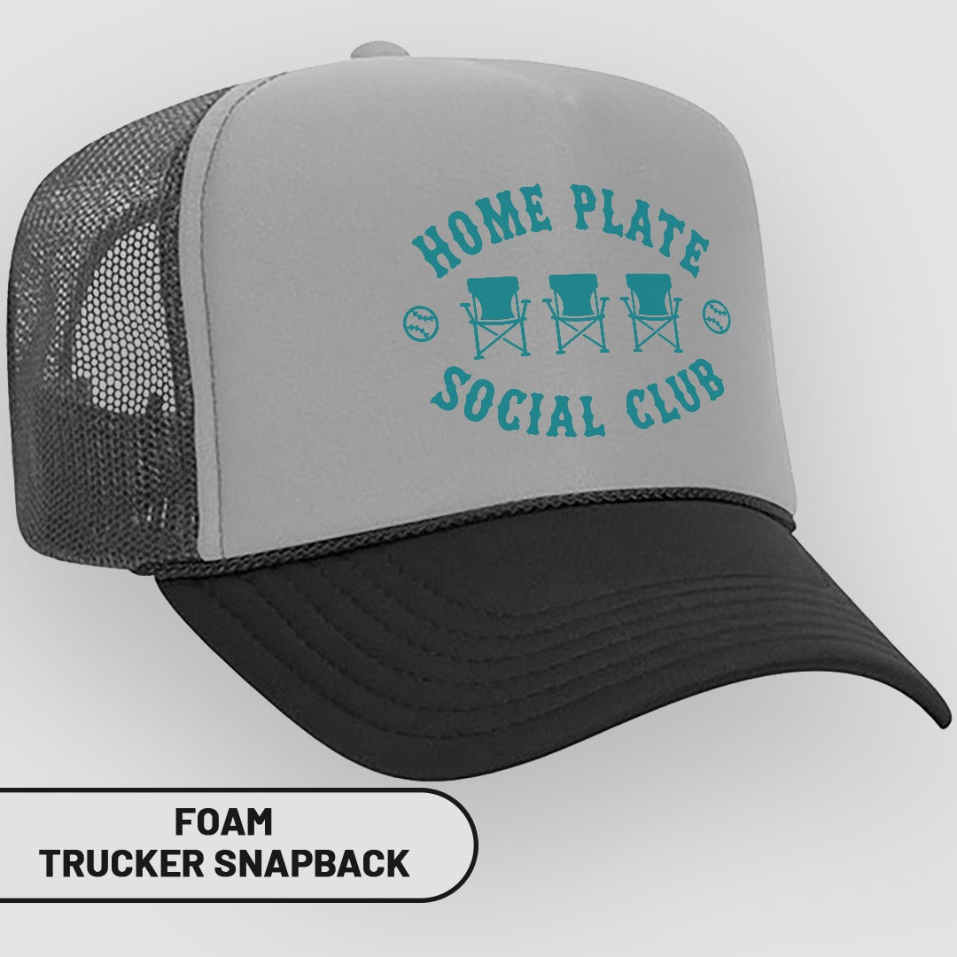 Home Plate Social Club trucker snapback hat with foam front.