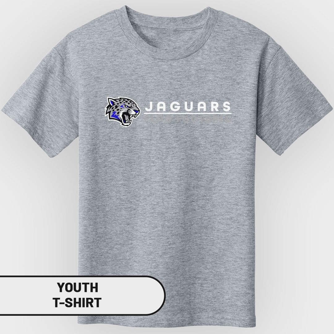Grey youth t-shirt with blue jaguar logo and "JAGUARS" text.