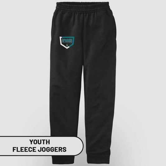 Youth black fleece joggers with "Sparks" logo on left hip.