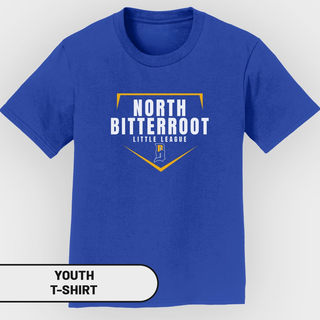 Royal blue youth t-shirt with "NORTH BITTERROOT LITTLE LEAGUE" logo.