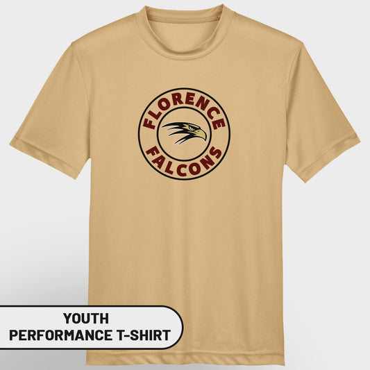Youth performance t-shirt with Florence Falcons logo.