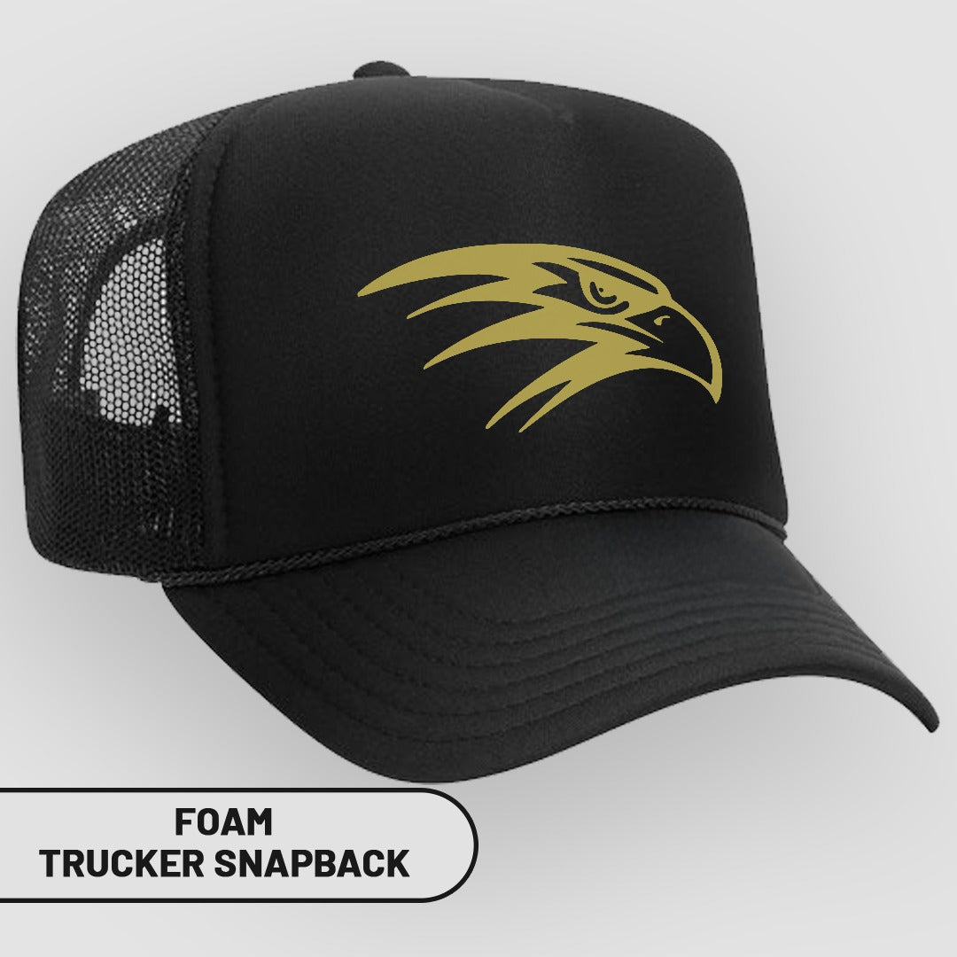 Black Hat with Golden Hawk Design Trucker Snapback