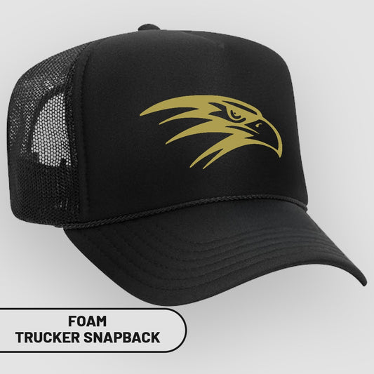 Black Hat with Golden Hawk Design Trucker Snapback