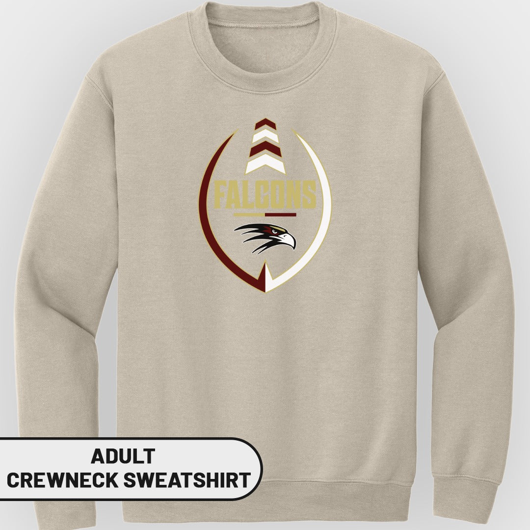 Adult crewneck sweatshirt with Falcons logo and eagle head graphic.