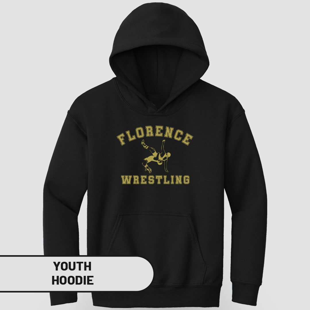Florence Wrestling Print Black Youth Hoodie