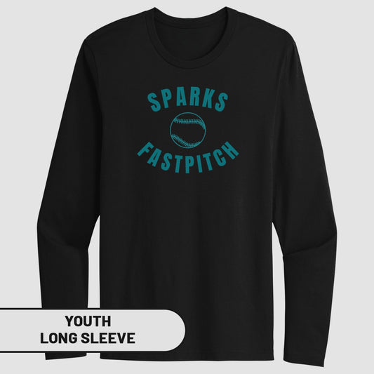 Black long-sleeve shirt with "SPARKS FASTPITCH" text.