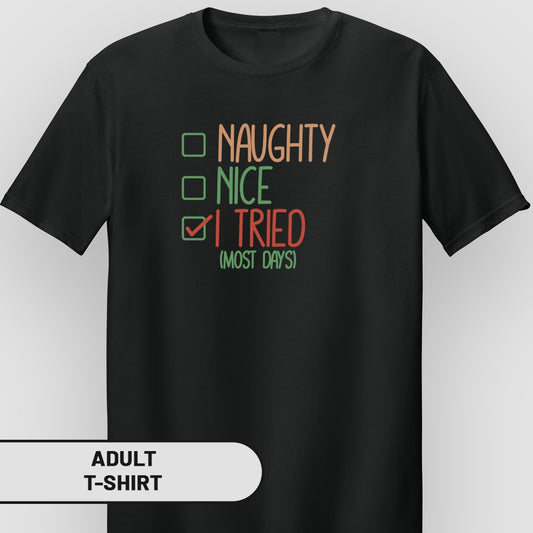 Naughty Nice I Tried Most Days Adult T-Shirt