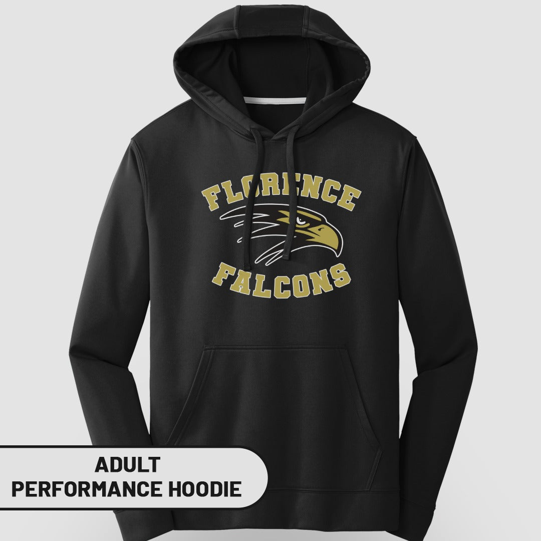 Florence Falcons Black Adult Performance Hoodie