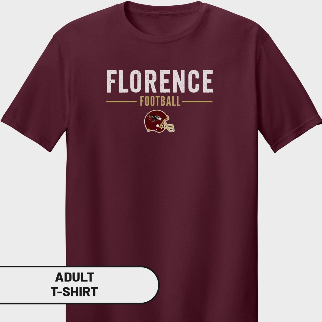 Maroon t-shirt with "FLORENCE FOOTBALL" text and a football helmet graphic.