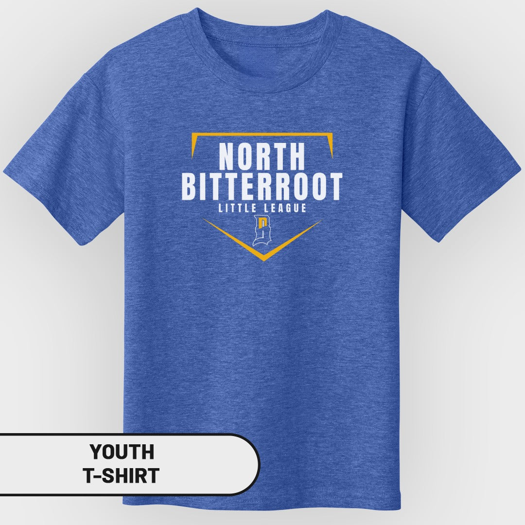 Blue youth t-shirt with North Bitterroot Little League logo.